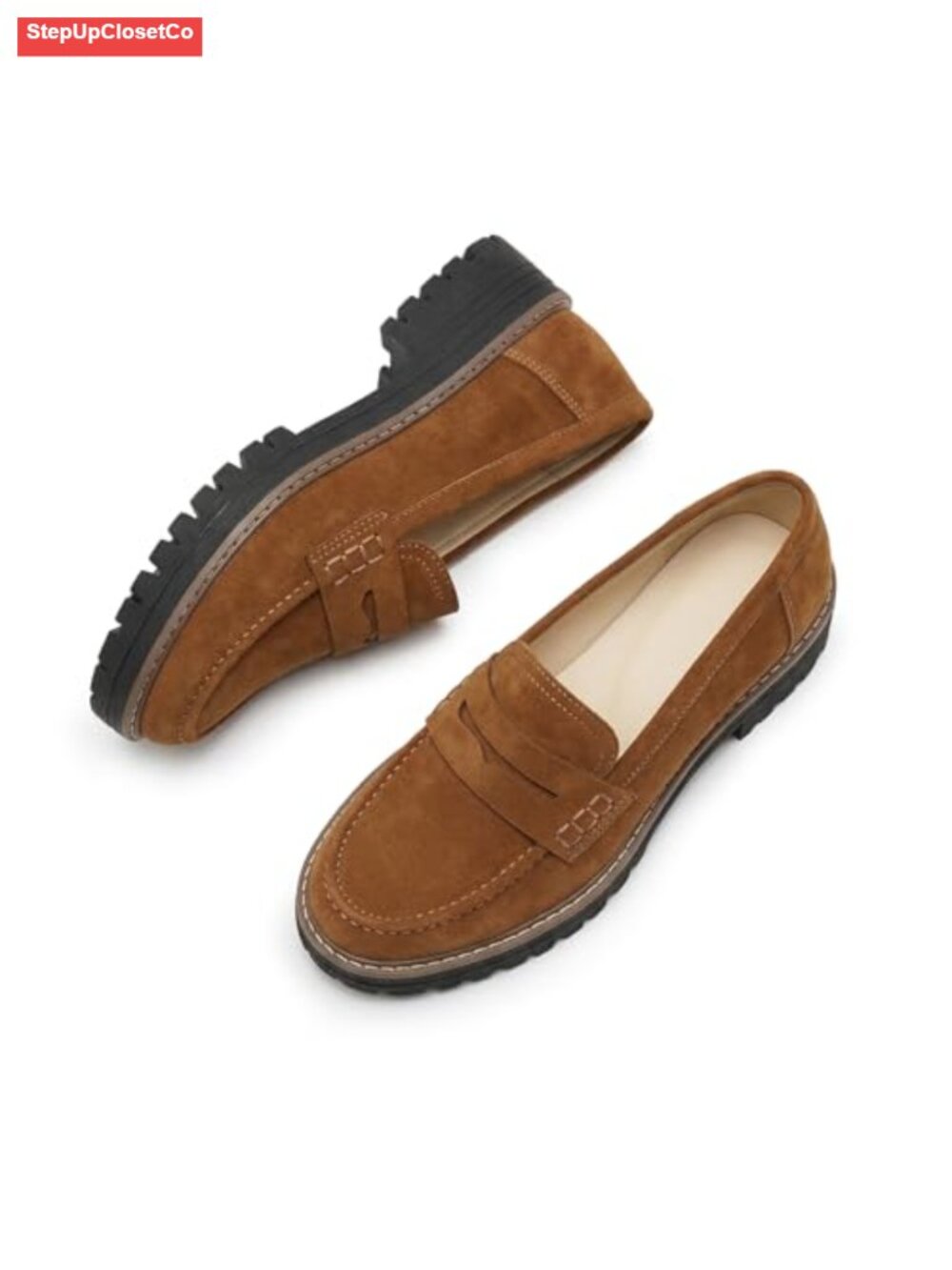 Chunky Platform Loafers for Women - Slip On Sockless Penny Loafers with Block
